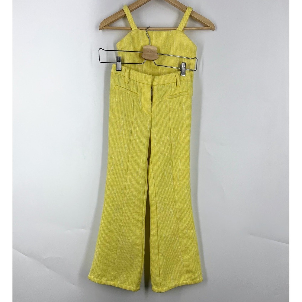 Truce Kids Yellow Textured Tweed 2-Piece Set Cropped Cami and Flare Pants Size S